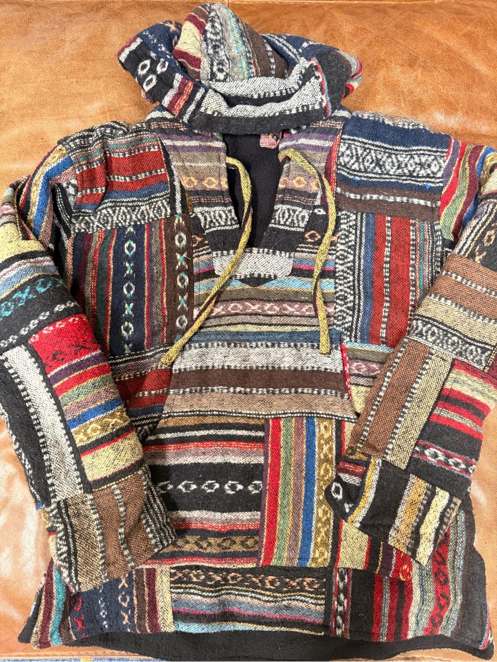 Nepal Patchwork Fleece Lined Hooded Boho Hippie Colorful Unisex Jacket Size M/L